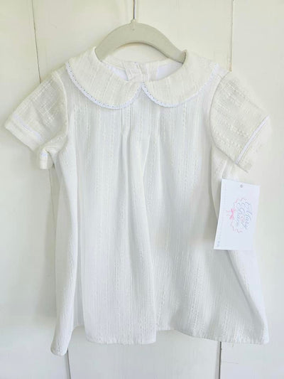 Boy Daygown in White Linen Seersucker, LINED, SIZE 9M