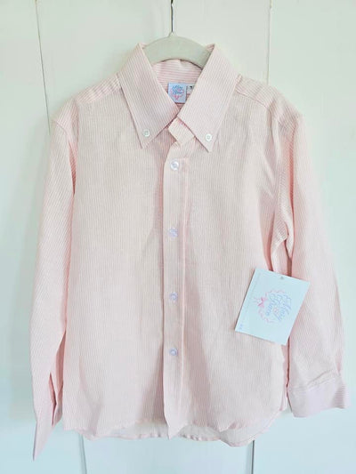 Boy Button Down in Pink Stripe Linen, SIZE 7