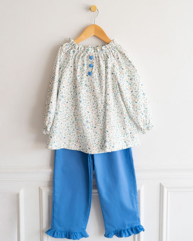 Ruffle Pant in Cobalt Pique, SIZE 4T