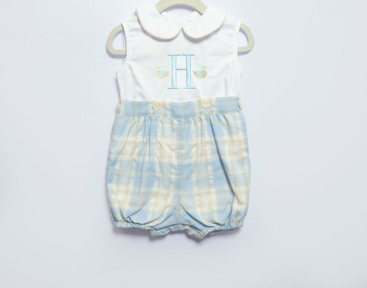 Luke Button On in Simons Plaid Seersucker w/ "H", SIZE 6M