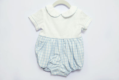 Elijah Bubble in Blue Check Linen, SIZE 9M