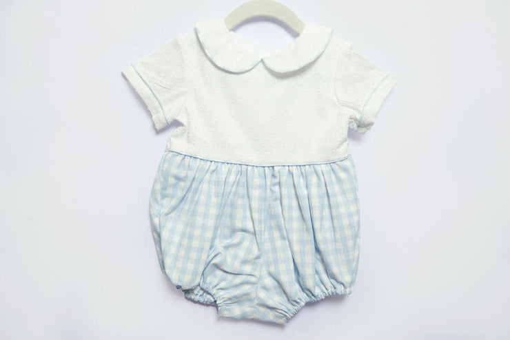 Elijah Bubble in Blue Check Linen, SIZE 9M