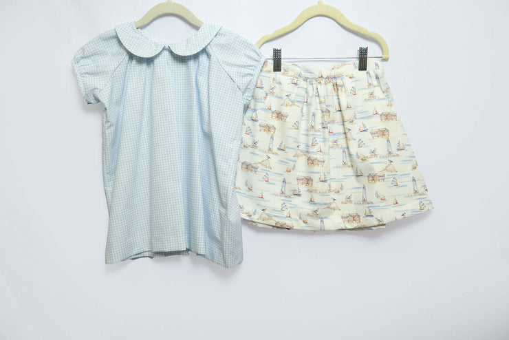 Cap Sleeve Top in Blue Check, SIZE 7