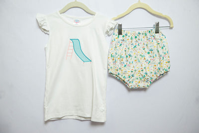 Pima Flutter Tee in White with Slide Applique, SIZE 5