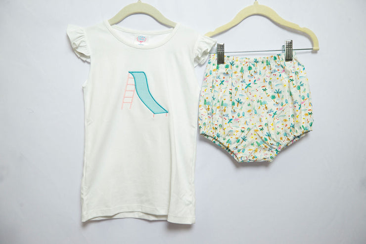 Pima Flutter Tee in White with Slide Applique, SIZE 5