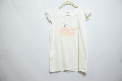 Pima Flutter Tee in White with Whale Applique, SIZE 7