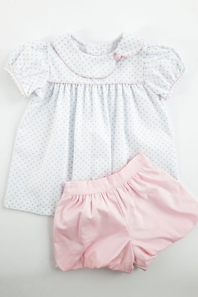 Lila Top in Big Blue Dot (#64) with Pink Pique (#39), Size 6