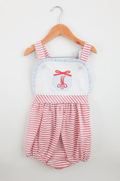 Maisie Bubble in Patriotic Watercolor Plaid (#19) with White Nano (#63) and Blue Nano (#62), Size 3t