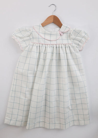 Lila Dress in Blue Picture Frame (#22) with Pink Pique (#39), Lined, Size 7