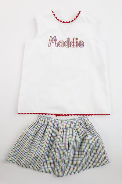 Tilly Skort in Primary Plaid (#30), Size 5