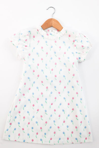 Jones Dress in Watercolor Tulips (#48) with Pink Lace (Trim D), Size 6