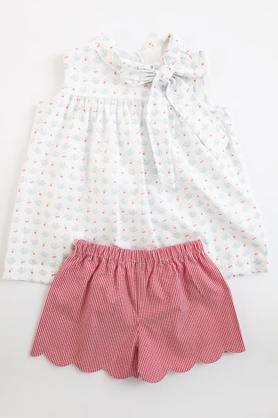 Scallop Short in Red Check Seersucker (#3), Lined, Size 7