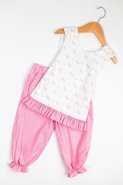 Girl Bloomer Pant in Hot Pink Gingham, SIZE 18M