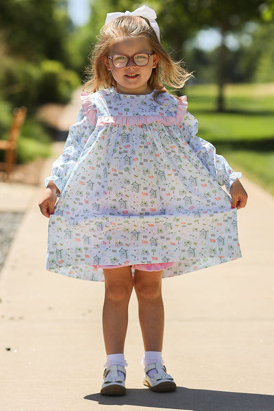 Ann Dress in Blue Farm, SIZE 4T