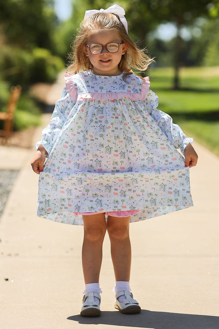 Ann Dress in Blue Farm, SIZE 4T