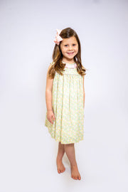 Samantha Dress in Yellow Liberty (#47) with Pink Pique (#33), Lined