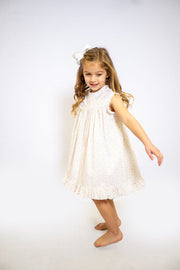 Mabel Dress in Dainty Pink Floral (#51) with White Lace (Trim A)