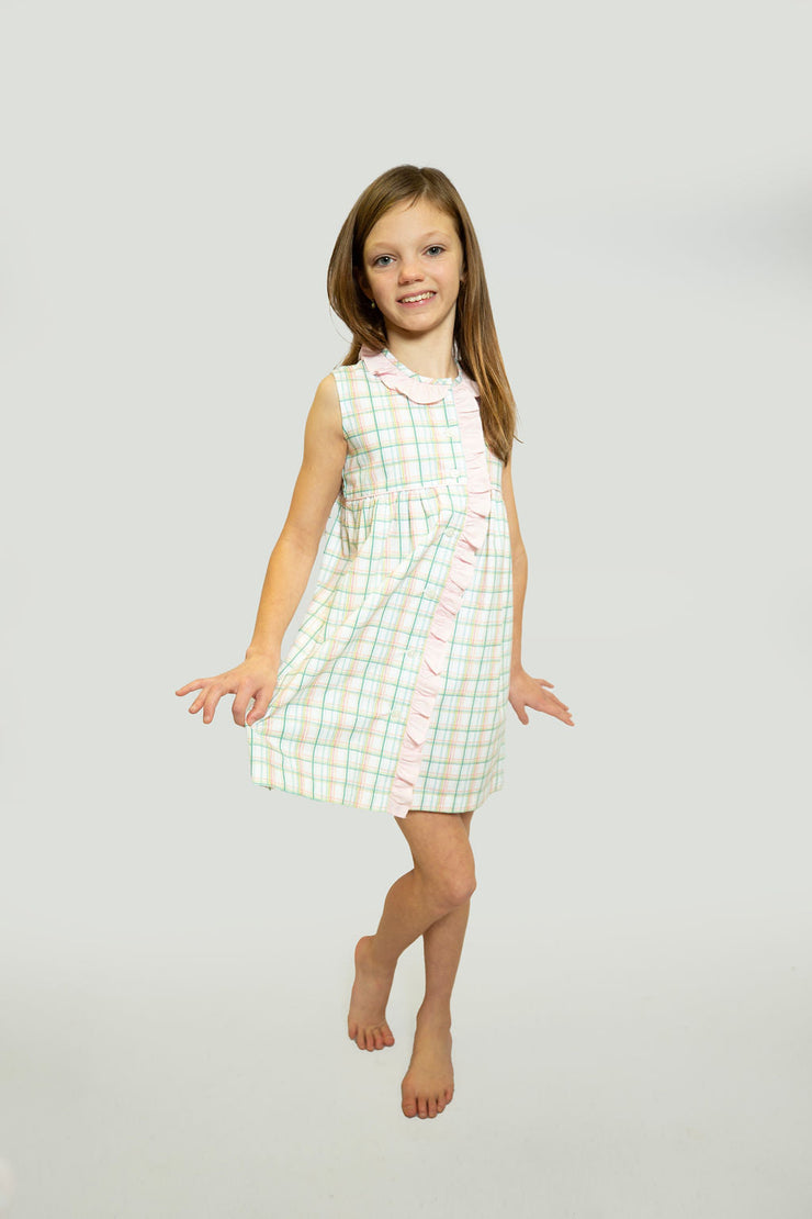 Side Ruffle Dress in Palm Beach Plaid (#23) with Pink Pique (#33)