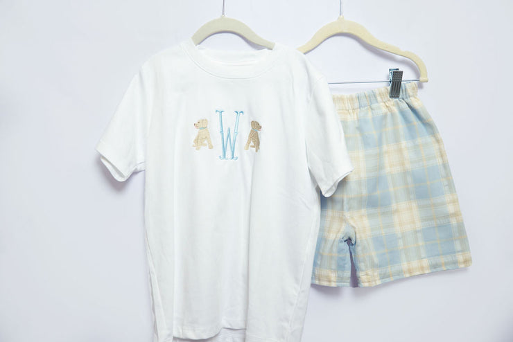Boy Pima Tee in White with Puppy Initial Embroidery