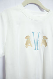 Boy Pima Tee in White with Puppy Initial Embroidery