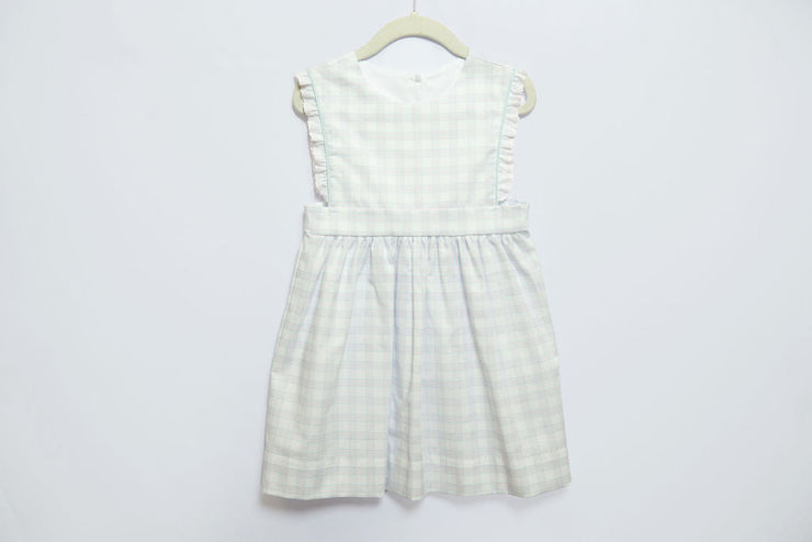 Alex Dress in Pink/Blue Plaid (#17) with Blue Pique (#34) and Pink Lace (Trim D)