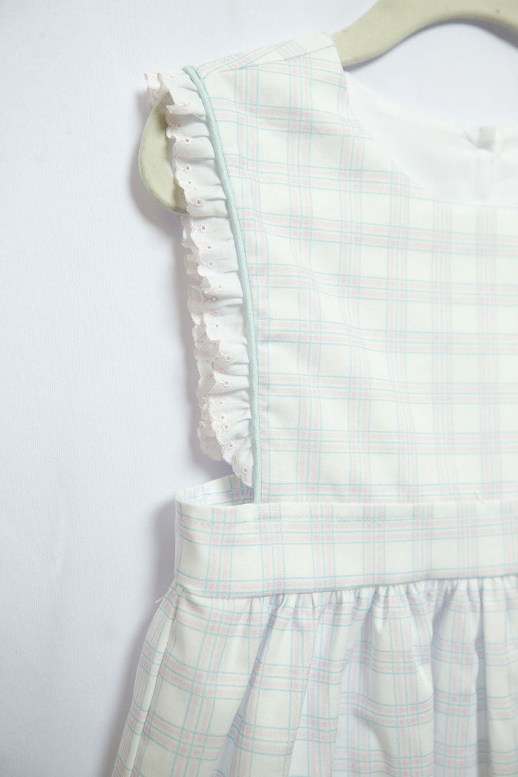 Alex Dress in Pink/Blue Plaid (#17) with Blue Pique (#34) and Pink Lace (Trim D)