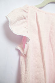 Ellie Top in Pink Linen Seersucker (#59) with White Edging (Trim E)