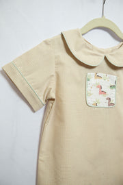 Tyler Pocket Top in Khaki Gingham (#12) with Dinos (#77) and Celery Gingham (#14)